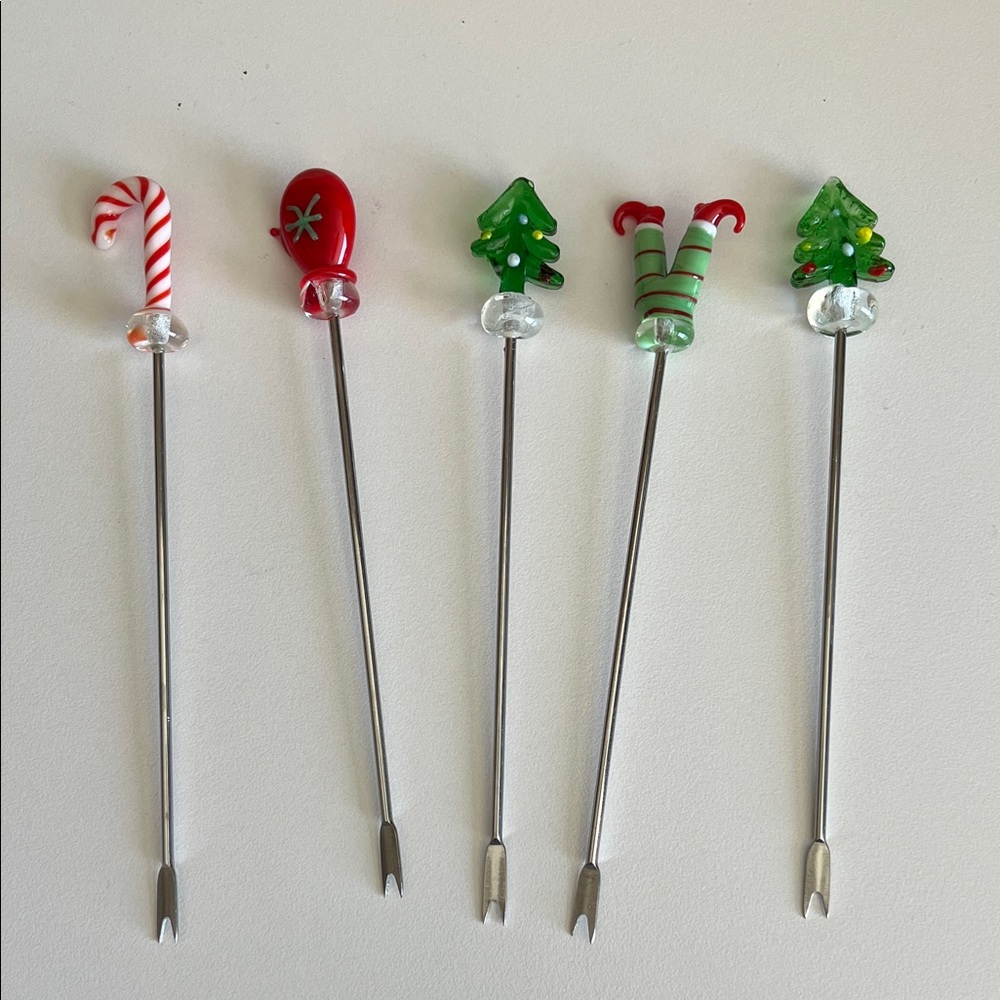 Festive Holiday Cocktail Picks Set of 5 Christmas Decor